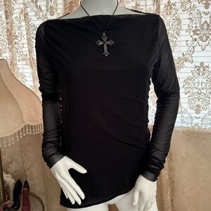 vintage goth asymmetrical mesh overlay long sleeve